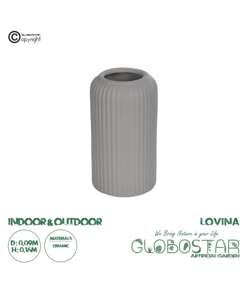 GloboStar® Artificial Garden LOVINA 21257 Διακοσμητικό Κεραμικό Βάζo Γκρι Π9 x Μ9 x Υ16 cm
